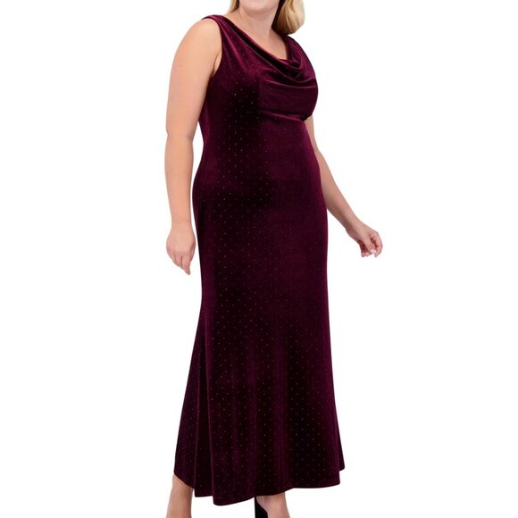 Eliza J Plus Rhinestone Embellished Velvet Cowlneck Gown – Wine – NWT Size 16W - Picture 3 of 5